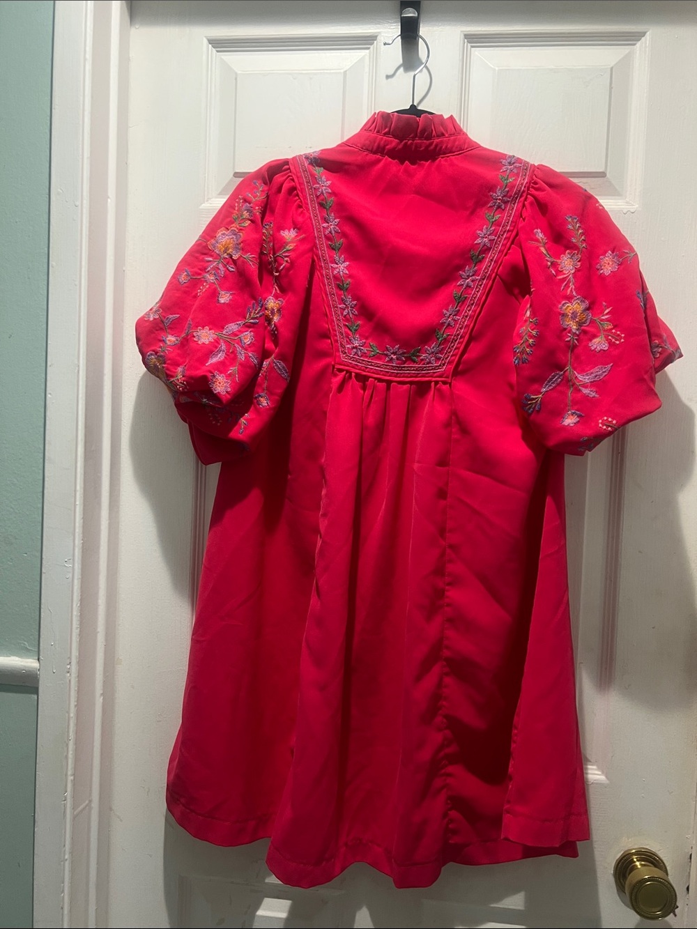 Umgee Hot Pink Embroidered Puff-Sleeve Dress - Picture 7 of 11